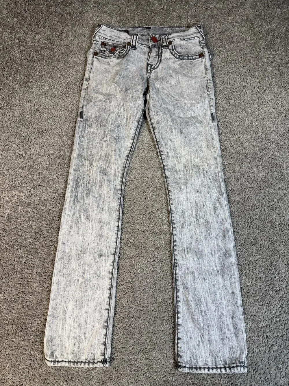 True Religion Jeans Mens 28x32 Gray Ricky Relaxed Straight Acid Wash Logo